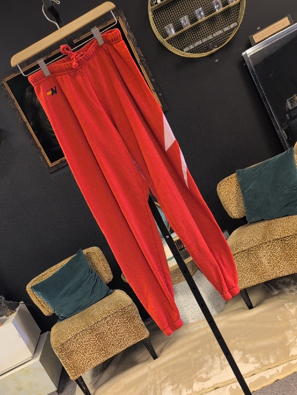Aviator Nation Red Sweatpants with White Chevron